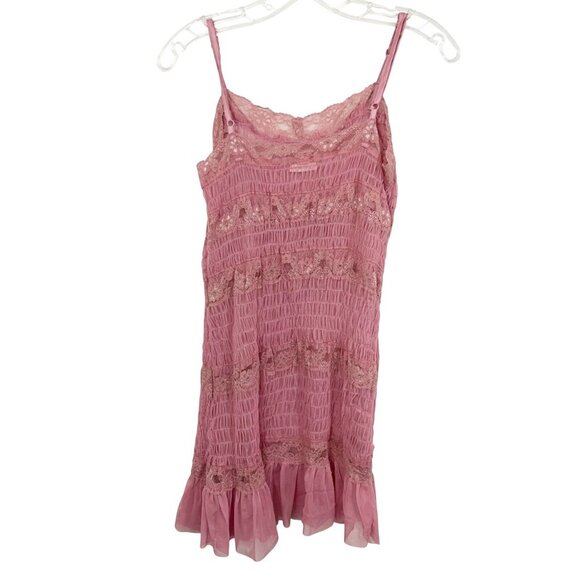 Intimately Free People Condesa Mini Slip Dress Smocked Pink Sheer Lace MEDIUM - Picture 2 of 6